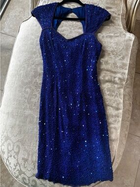 Roberta Bridal Royal Blue Beaded Midi Dress